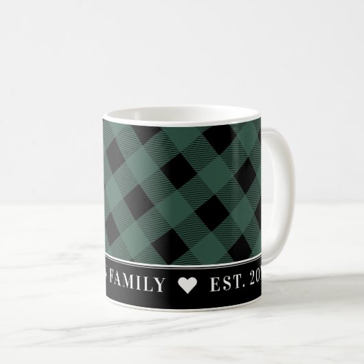 Schattigee Tartan Hunter Green Plaid Custom Family Koffiemok (Voorkant rechts)