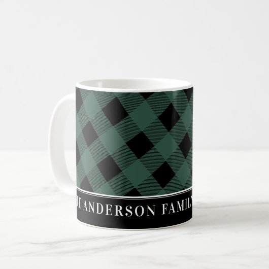 Schattigee Tartan Hunter Green Plaid Custom Family Koffiemok (Voorkant links)