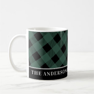 Schattigee Tartan Hunter Green Plaid Custom Family Koffiemok