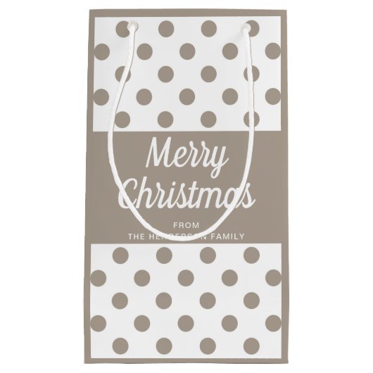 Schattigee Taupe Polka Dots Vrolijk Kerstfeest Klein Cadeauzakje (Voorkant)
