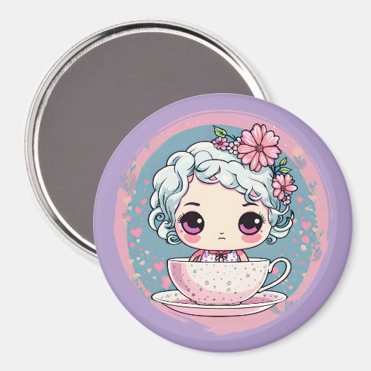Schattigee Tea Cup Doll Magnet (Voorkant / Achterkant)
