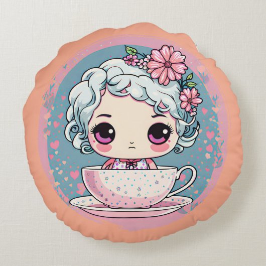 Schattigee Tea Cup Doll Ronde Kussen (Achterkant)