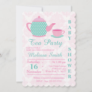 Schattigee Tea Party Baby Meisje Douche Uitnodigen Kaart