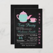 Schattigee Tea Party Baby Meisje Douche Uitnodigen Kaart (Voorkant / Achterkant)