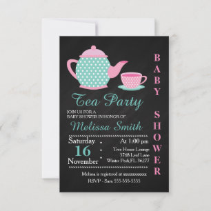 Schattigee Tea Party Baby Meisje Douche Uitnodigen Kaart