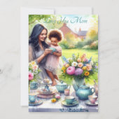 Schattigee Tea Party Met Moeder Waterverf Moederda Feestdagenkaart (Voorkant)