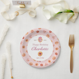 Schattigee Tea Party Patroon Roze Verjaardag Papieren Bordje