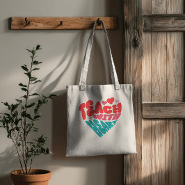 Schattigee Teach met Hart Rood Blauw Typografie Ca Tote Bag