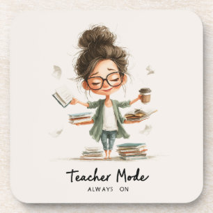 Schattigee Teacher Cartoon met "Teacher Mode Alway Bier Onderzetter