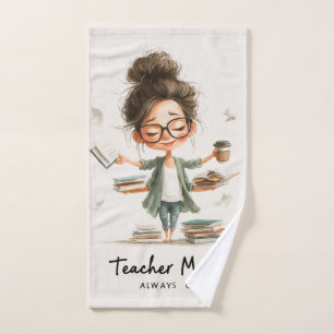 Schattigee Teacher Cartoon met "Teacher Mode Alway Handdoek