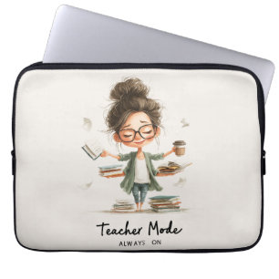 Schattigee Teacher Cartoon met "Teacher Mode Alway Laptop Sleeve