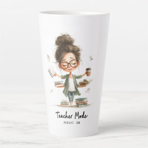 Schattigee Teacher Cartoon met "Teacher Mode Alway Latte Mok