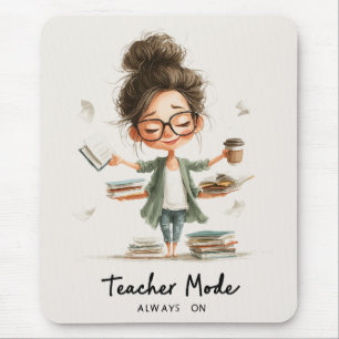 Schattigee Teacher Cartoon met "Teacher Mode Alway Muismat