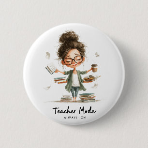 Schattigee Teacher Cartoon met "Teacher Mode Alway Ronde Button 5,7 Cm