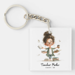 Schattigee Teacher Cartoon met "Teacher Mode Alway Sleutelhanger