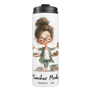 Schattigee Teacher Cartoon met "Teacher Mode Alway Thermosbeker