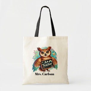 Schattigee Teacher owl award naam toevoegen Tote Bag
