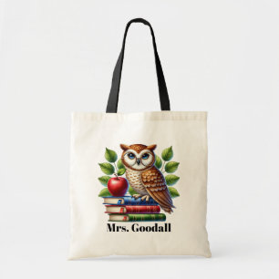 Schattigee Teacher uil liefhebbers voeg naam aan t Tote Bag