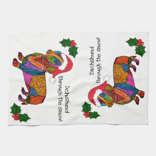 Schattigee teckel door de sneeuwkeukenhanddoek theedoek (Horizontaal)