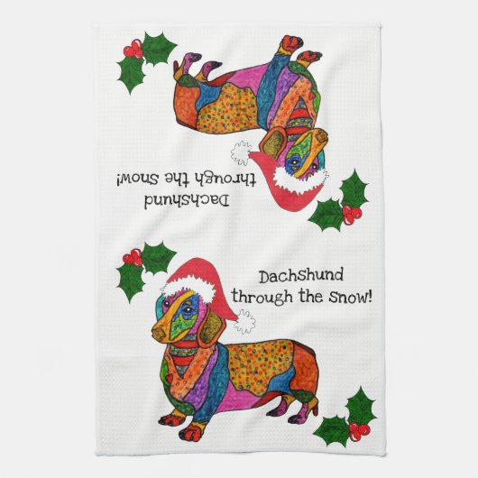 Schattigee teckel door de sneeuwkeukenhanddoek theedoek (Verticaal)