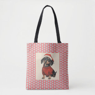 Schattigee teckel en kerstbomen, Wiener Dog, Tote Bag