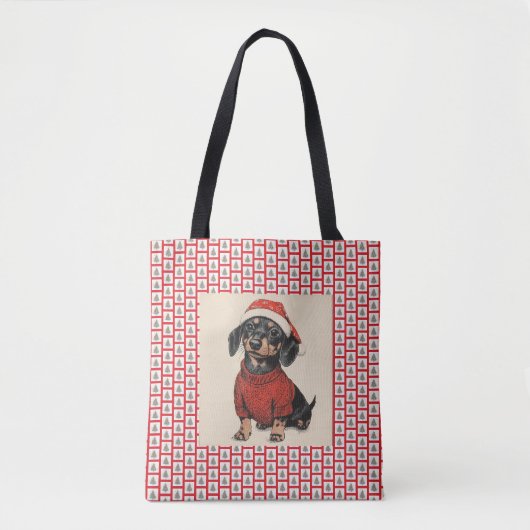 Schattigee teckel en kerstbomen, Wiener Dog, Tote Bag (Voorkant)