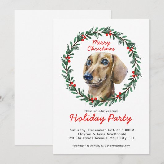 Schattigee Teckel Greenery Krans Kerstfeest Kaart (Voorkant / Achterkant)