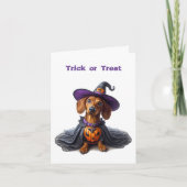 Schattigee Teckel Halloween Witch Wenskaart Kaart (Voorkant)