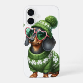SCHATTIGEE TECKEL HOND GEKLEED IN IERSE KLEDING iPhone 16 HOESJE