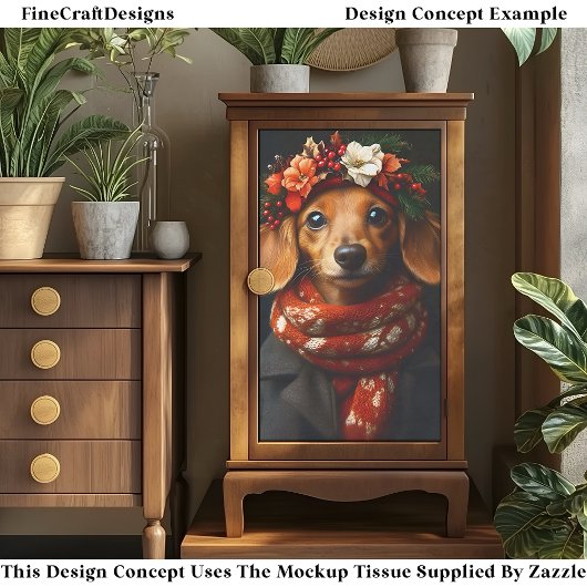 Schattigee teckel hond in feestelijke sjaal ED9R D Tissuepapier