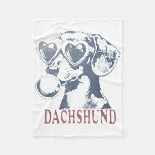 Schattigee teckel hond met hartgles bubble gum fleece deken