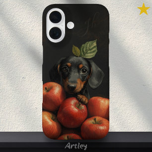 Schattigee Teckel Hond Peeking Apple Schilderen In iPhone 16 Hoesje