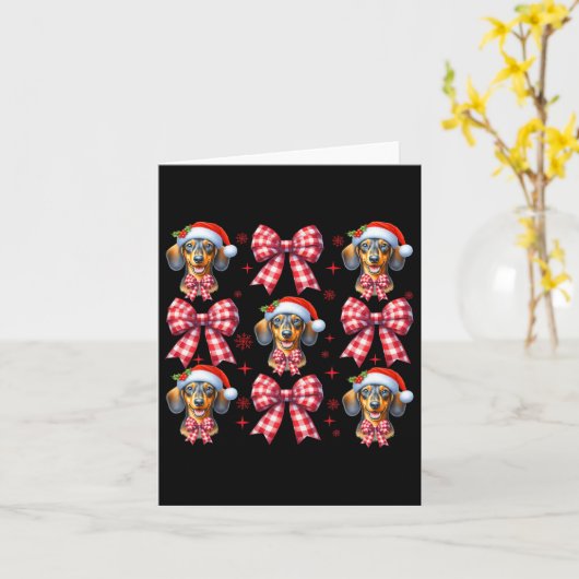 Schattigee Teckel Hond Red Plaid Coquette Bow Chri Kaart (Gele Bloem)