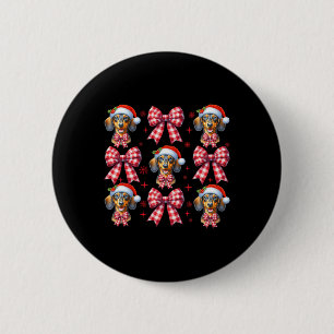 Schattigee Teckel Hond Red Plaid Coquette Bow Chri Ronde Button 5,7 Cm