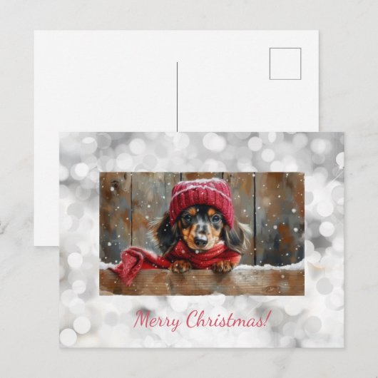 Schattigee Teckel Kerst Briefkaart (Voorkant / Achterkant)