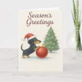 Schattigee Teckel Kerst Kaart - Worstenhond (Voorkant)