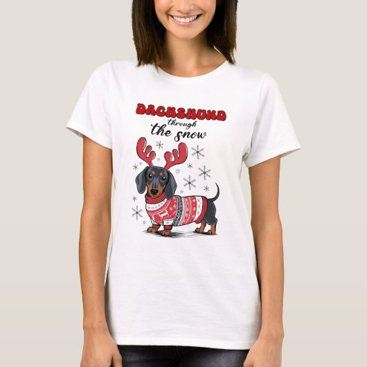 Schattigee Teckel Kerst Vrouwen Shirt (Voorkant)