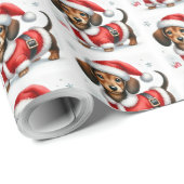 Schattigee Teckel Kerstman Kerst Cadeaupapier (Rol Hoek)