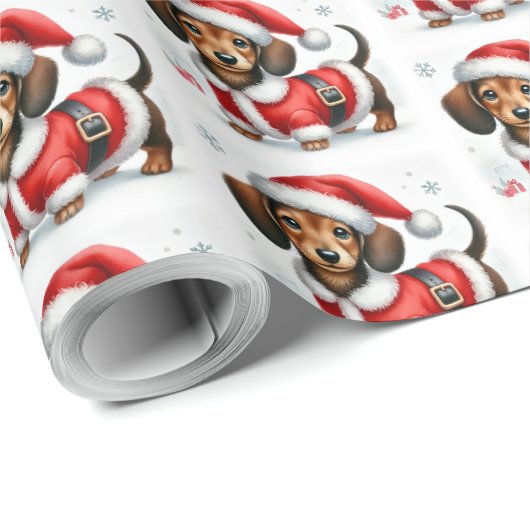 Schattigee Teckel Kerstman Kerst Cadeaupapier (Rol Hoek)