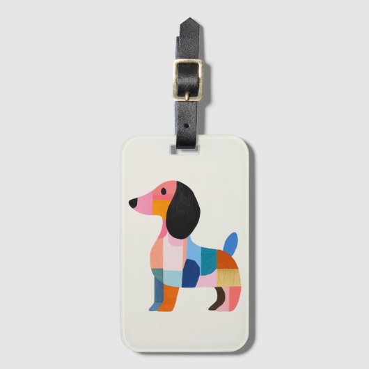 Schattigee Teckel Kleurenblok Bagagelabel (Voorkant (verticaal))