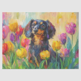 Schattigee teckel Kleurrijke Tulpen Decoupage Tissuepapier