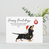 Schattigee Teckel Lichten Pet Lover Kerst Flat Feestdagenkaart (Staand voorkant)