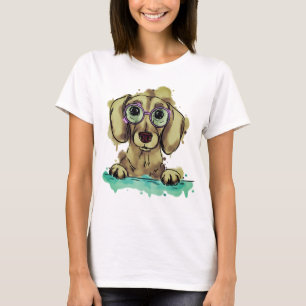 Schattigee teckel met bril t-shirt