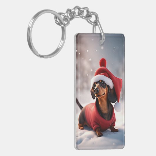 Schattigee teckel met kerst pet sleutelhanger (Voorkant Links)