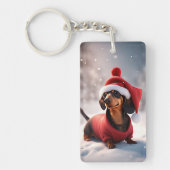 Schattigee teckel met kerst pet sleutelhanger (Voorkant)