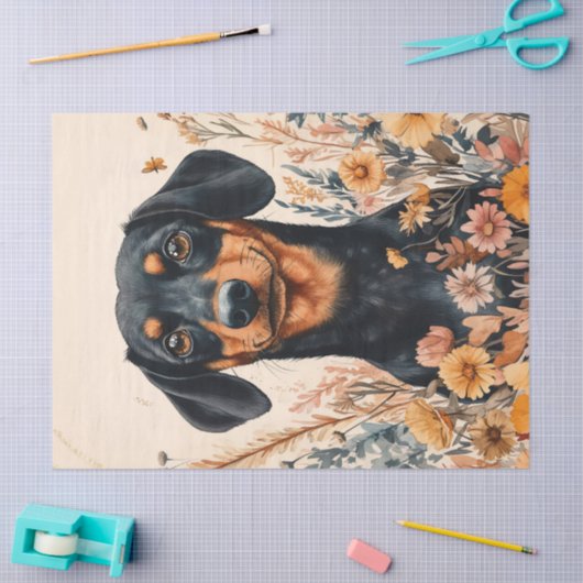 Schattigee Teckel met Wildflowers Decoupage Tissuepapier (Craft)