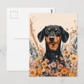 Schattigee Teckel met Wildflowers Schilderij Briefkaart (Voorkant / Achterkant)