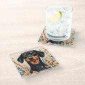 Schattigee Teckel met Wildflowers Schilderij Glazen Onderzetter (Schuin)