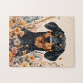 Schattigee Teckel met Wildflowers Schilderij Legpuzzel (Horizontaal)