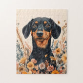Schattigee Teckel met Wildflowers Schilderij Legpuzzel (Verticaal)